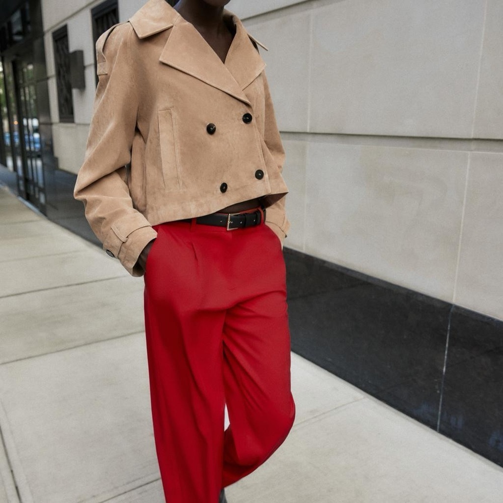 Zara Red Straight-Leg Trousers - Picture 2 of 5